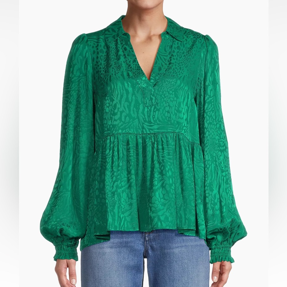 Lilly Pulitzer Emerald Green V-Neck Peplum Blouse